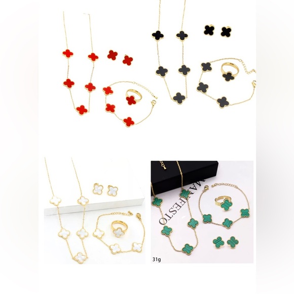 Fancy gold 4pcs jewelry set four leaf clover shell set - Picture 12 of 16